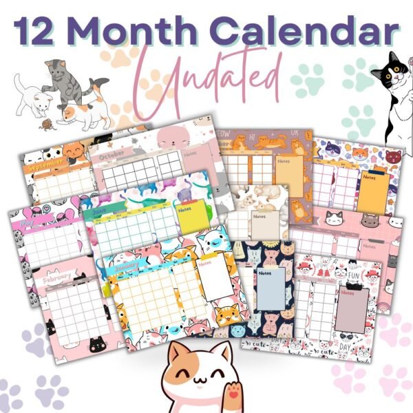 Cat Calendar promo graphic Cat 12 Month Calendar
